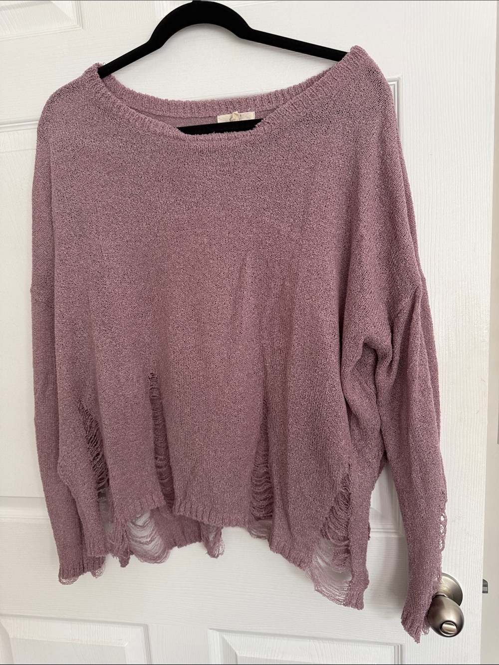 Relaxed Distressed Scoopneck Sweater — Dusty Mauve